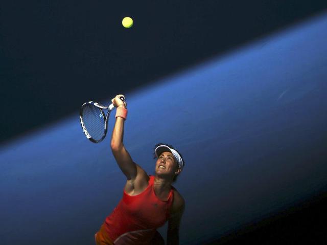 Spain's Garbine Muguruza serves during her first round match against Estonia's Anett Kontaveit. (Jason O'Brien/ REUTERS) 