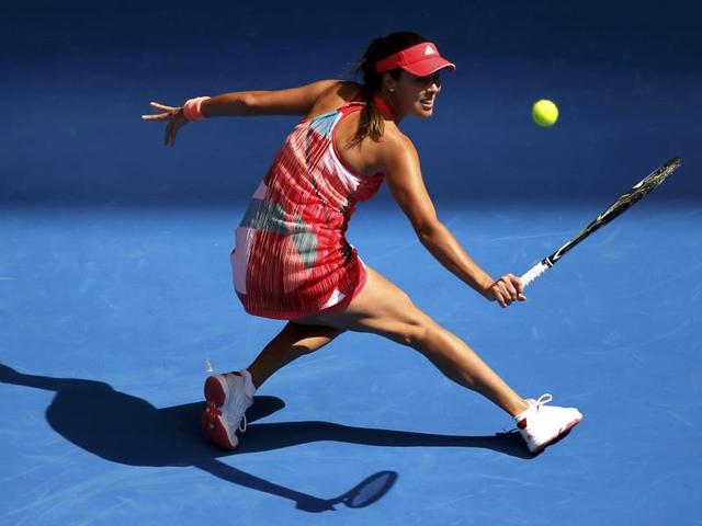 Serbia's Ana Ivanovic stretches for a shot during her first round match against Australia's Tammi Patterson. (REUTERS) 
