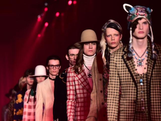 The whole lineup of Gucci models. (AFP) The whole lineup of Gucci models. (AFP)