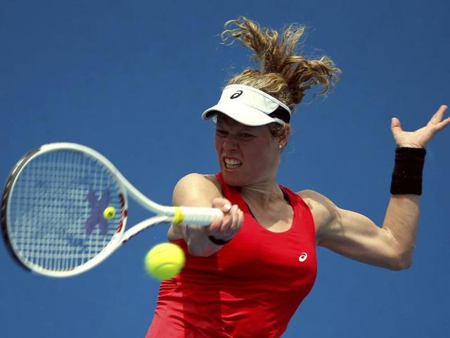 Germany's Laura Siegemund hits a shot during her first round match against Netherlands' Kiki Bertens. (Tyrone Siu/ REUTERS) 
