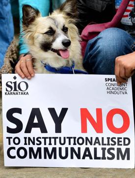 A dog carries a placard during a protest over the death of Rohith Vemula, in Bengaluru. (PTI Photo) A dog carries a placard during a protest over the death of Rohith Vemula, in Bengaluru. (PTI Photo)
