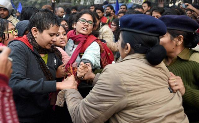 Police detain girl students during a protest against the ministry of human resource development in New Delhi over the suicide of a PhD scholar Rohith Vemula at University of Hyderabad. (PTI) Police detain girl students during a protest against the ministry of human resource development in New Delhi over the suicide of a PhD scholar Rohith Vemula at University of Hyderabad. (PTI)
