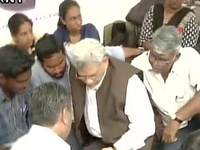 A day after Congress vice president Rahul Gandhi’s visit, Bahujan Samaj Party chief Mayawati and Communist Party of India (Marxist) general secretary Sitaram Yechuri arrived at the University on Wednesday.(ANI)