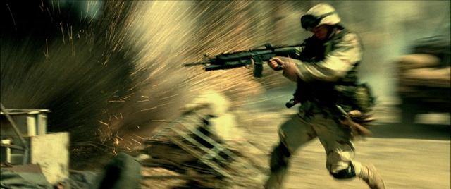 An IED explodes in a still from Black Hawk Down. An IED explodes in a still from Black Hawk Down.