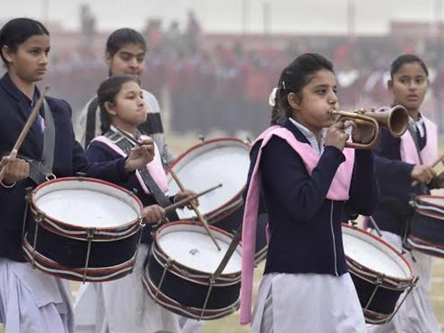 Students from different schools across the city take part in R-Day rehearsals. (Gurpreet Singh/HT )
