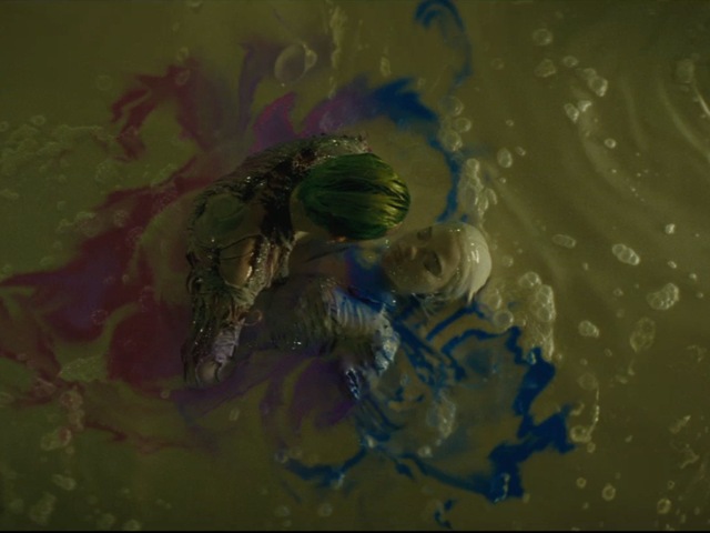The birth of Harley Quinn, maybe? In a pool of chemicals beside her lover. (Warner Bros.)