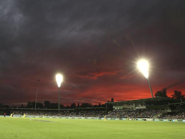 The sky turns red as the sun sets in Canberra. (AP Photo) 