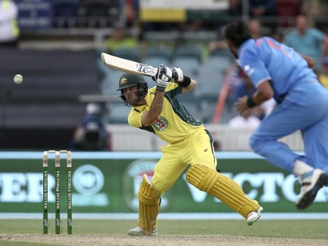 Australian batsman Glenn Maxwell plays a shot off India's Ishant Sharma. (AP Photo) 