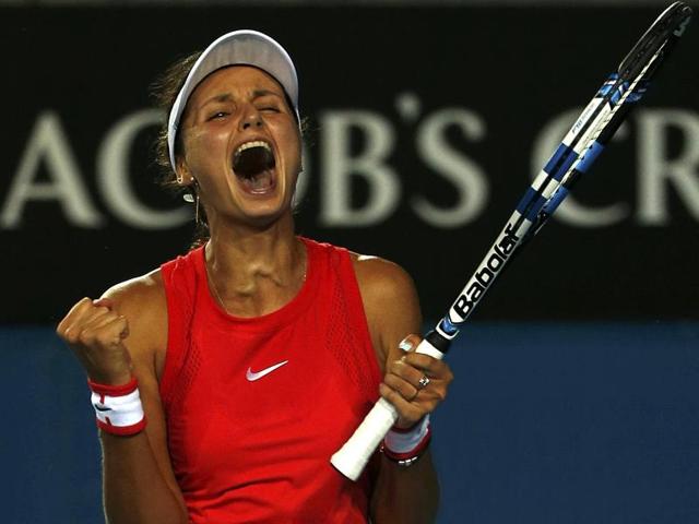 Russia's Elizaveta Kulichkova celebrates after winning her second-round match against Romania's Monica Niculescu at the Australian Open. (Reuters Phoyo) 