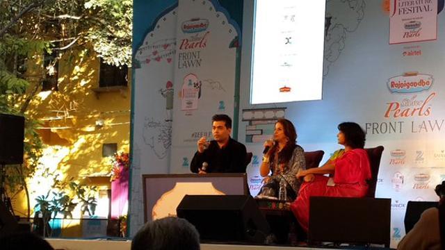 Talking to his biographer Poonam Saxena for An Unsuitable Boy, was cathartic, filmmaker Karan Johar told a packed audience at the Jaipur Literature Festival. “It was like she had become my unofficial therapist,” he said in response to a question from moderator Shobhaa De. (Twitter) Talking to his biographer Poonam Saxena for An Unsuitable Boy, was cathartic, filmmaker Karan Johar told a packed audience at the Jaipur Literature Festival. “It was like she had become my unofficial therapist,” he said in response to a question from moderator Shobhaa De. (Twitter)