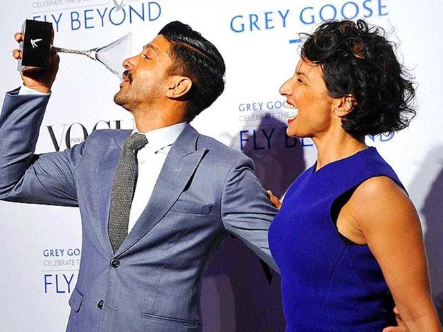 Farhan Akhtar and Adhuna Akhtar at the Grey Goose Fly Beyond Awards 2014 in Mumbai. (PTI Photo)