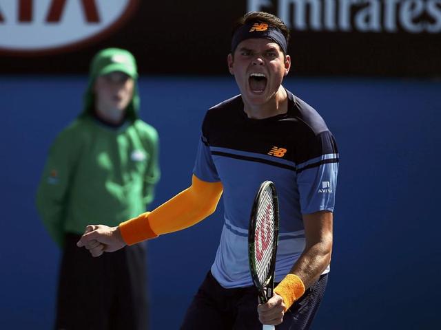 Canada's Milos Raonic celebrates after winning his second round match against Spain's Tommy Robredo. (Reuters Photo)