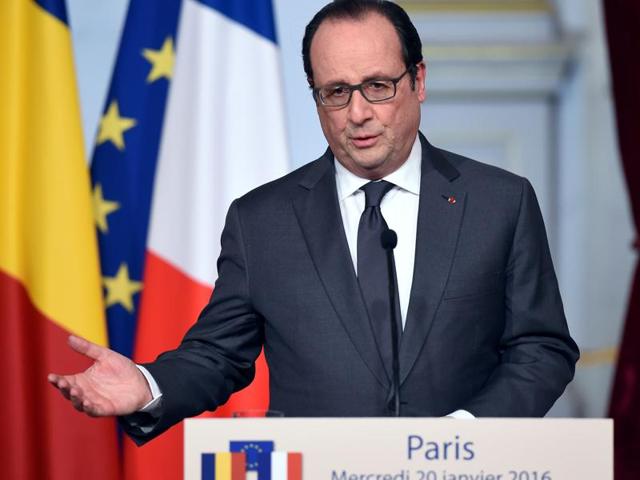 French President Francois Hollande at an event at Elysee Presidential Palace in Paris on January 20, 2016. The French consulate in Bengaluru has received a threat letter against Hollande’s India visit, police said. (AFP) French President Francois Hollande at an event at Elysee Presidential Palace in Paris on January 20, 2016. The French consulate in Bengaluru has received a threat letter against Hollande’s India visit, police said. (AFP)
