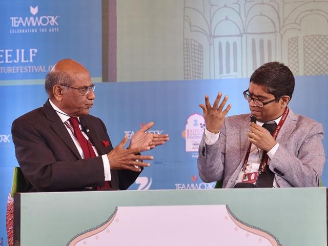 Left to right: Shyam Saran, Venkat Dhulipala and Christophe Jaffrelot during the session The Pakistan Paradox at Jaipur Literature Festival 2016.(Sanjeev Verma/ HT Photo) Left to right: Shyam Saran, Venkat Dhulipala and Christophe Jaffrelot during the session The Pakistan Paradox at Jaipur Literature Festival 2016.(Sanjeev Verma/ HT Photo)