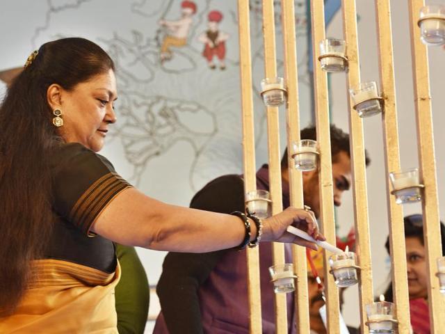 The chief minister of Rajasthan, Vasundhara Raje, inaugurates the Jaipur Literature Festival 2016 at Diggi Palace in Jaipur. (Sanjeev Verma/ HT Photo) The chief minister of Rajasthan, Vasundhara Raje, inaugurates the Jaipur Literature Festival 2016 at Diggi Palace in Jaipur. (Sanjeev Verma/ HT Photo)