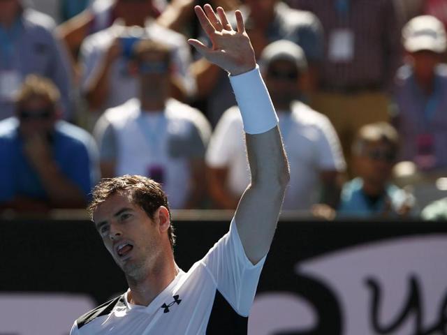 Britain's Andy Murray celebrates after winning his second-round match against Australia's Sam Groth. (Reuters Photo)