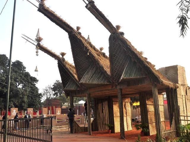 The ground at Kalagram, Manimajra, being prepared for the National Crafts Mela. (Sant Arora/HT Photo)