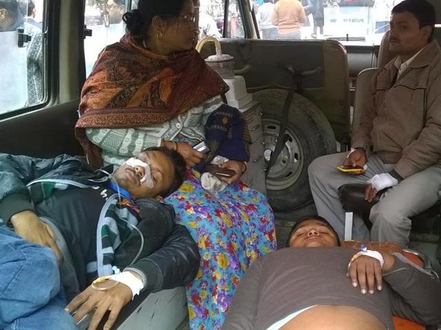 Injured divyangs at divisional hospital Varanasi Injured divyangs at divisional hospital Varanasi