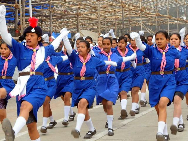 School students synchronising their steps ahead of Republic Day in Chandigarh. (Karun Sharma/HT Photo) School students synchronising their steps ahead of Republic Day in Chandigarh. (Karun Sharma/HT Photo)