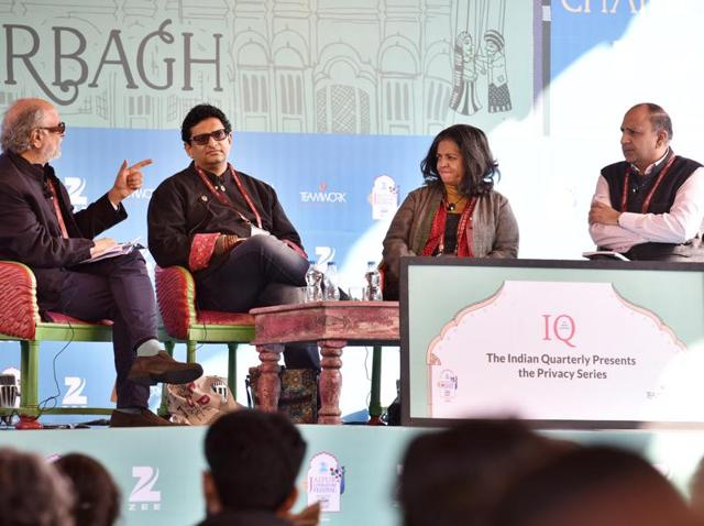 (Left to right) Homi K Bhabha, Niyam Bhushan, Dayanita Singh and Pratap Bhanu during the session titled Total Recall: The End of Privacy at JLF 2016 on Friday. (Sanjeev Verma/HT Photo) (Left to right) Homi K Bhabha, Niyam Bhushan, Dayanita Singh and Pratap Bhanu during the session titled Total Recall: The End of Privacy at JLF 2016 on Friday. (Sanjeev Verma/HT Photo)