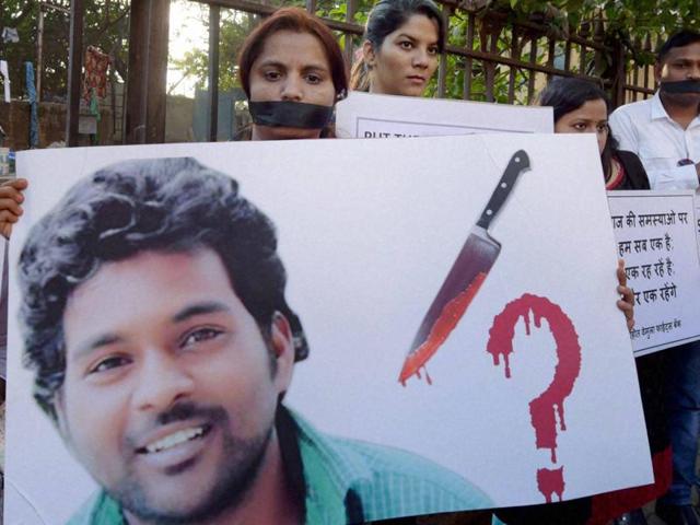 Students protest after the suicide of Dalit scholar Rohith Vemula at the Hyderabad Central University, in Hyderabad. (PTI Photo) Students protest after the suicide of Dalit scholar Rohith Vemula at the Hyderabad Central University, in Hyderabad. (PTI Photo)