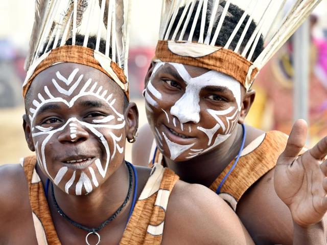 Artists of a traditional community from Junagadh in Gujarat are keen participants at this year’s Republic Day parade. (Ajay Aggarwal/ HT Photo)