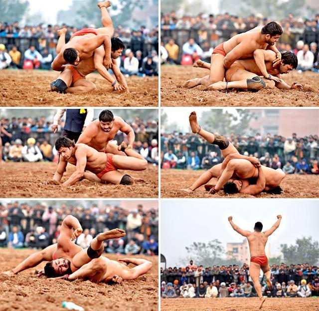 Twist and shout: A sequence of images captures the action at the Makar Sankranti dangal in Chandigarh. In freestyle kushti, you can twist your opponent’s legs, sit on his chest, even pull him by his loincloth, if it helps you in the bout. Twist and shout: A sequence of images captures the action at the Makar Sankranti dangal in Chandigarh. In freestyle kushti, you can twist your opponent’s legs, sit on his chest, even pull him by his loincloth, if it helps you in the bout.