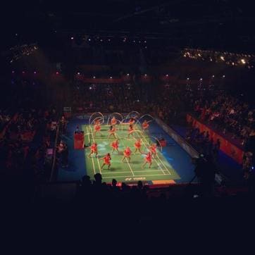 Cheerleaders perform at the finals of the Premier Badminton League at a stadium in Delhi. Cheerleaders perform at the finals of the Premier Badminton League at a stadium in Delhi.
