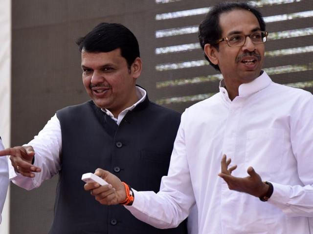 CM Devendra Fadnavis and Shiv Sena chief Uddhav Thackeray during a function on Saturday. (Kunal Patil/Hindustan Times) CM Devendra Fadnavis and Shiv Sena chief Uddhav Thackeray during a function on Saturday. (Kunal Patil/Hindustan Times)