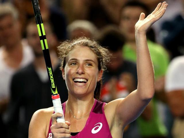 Johanna Konta of Britain celebrates after defeating Denisa Allertova of the Czech Republic in their third round match at the Australian Open in Melbourne onJanuary 23, 2016. (AP) Johanna Konta of Britain celebrates after defeating Denisa Allertova of the Czech Republic in their third round match at the Australian Open in Melbourne onJanuary 23, 2016. (AP)