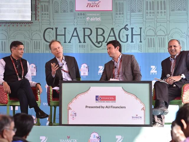 Arvind Subramanian (left), Sebastain Mallaby, Thomas Piketty and Pratap Bhanu Mehta during the session Capital at the Jaipur Literature Festival 2016 in Jaipur, India on Saturday.(Sanjeev Verma / HT Photo) Arvind Subramanian (left), Sebastain Mallaby, Thomas Piketty and Pratap Bhanu Mehta during the session Capital at the Jaipur Literature Festival 2016 in Jaipur, India on Saturday.(Sanjeev Verma / HT Photo)