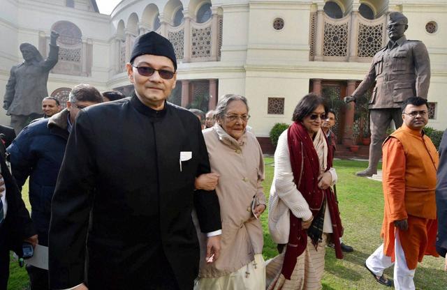 Netaji Subhash Chandra Bose’s family members leave after paying tribute to the great freedom fighter on his 119th birth anniversary at the Parliament house in New Delhi. (PTI) Netaji Subhash Chandra Bose’s family members leave after paying tribute to the great freedom fighter on his 119th birth anniversary at the Parliament house in New Delhi. (PTI)