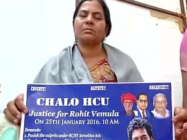 Rohith Vemula’s mother sitting on protest against the death of the Dalit scholar.(ANI)