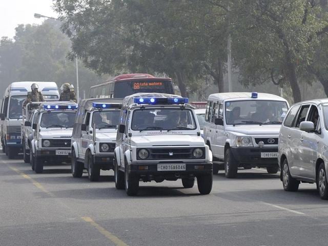 Cavalcade rehearsal was carried outside Rock garden in Chandigarh on Saturday. (Gurminder Singh/HT Photo)