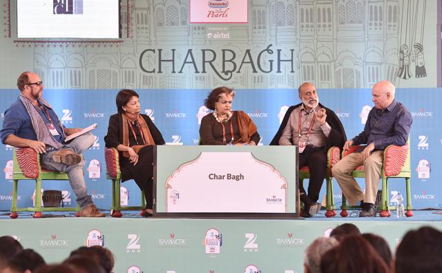 From left: William Dalrymple, Vidya Dehejia, Alka Pande, Aman Nath and Steve McCurry during the session Outside In, Inside Out: Decoding India’s Visual Culture at the Jaipur Literature Festival 2016 in Jaipur on Sunday.(Sanjeev Verma/HT Photo) From left: William Dalrymple, Vidya Dehejia, Alka Pande, Aman Nath and Steve McCurry during the session Outside In, Inside Out: Decoding India’s Visual Culture at the Jaipur Literature Festival 2016 in Jaipur on Sunday.(Sanjeev Verma/HT Photo)