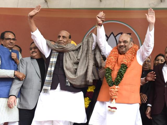 Amit Shah was re-elected as BJP president on January 24, 2016. (Arvind Yadav/HT) Amit Shah was re-elected as BJP president on January 24, 2016. (Arvind Yadav/HT)
