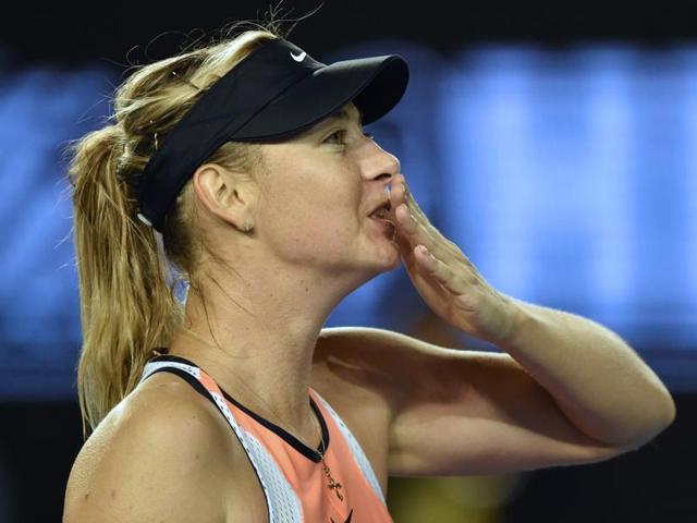 Maria Sharapova celebrates after victory in her women's singles match against Belinda Bencic. (AFP Photo) Maria Sharapova celebrates after victory in her women's singles match against Belinda Bencic. (AFP Photo)