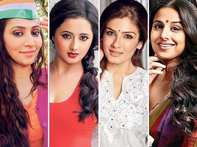 (L-R) Rishina, Rashami, Raveena and Vidya Balan. (HT) (L-R) Rishina, Rashami, Raveena and Vidya Balan. (HT)