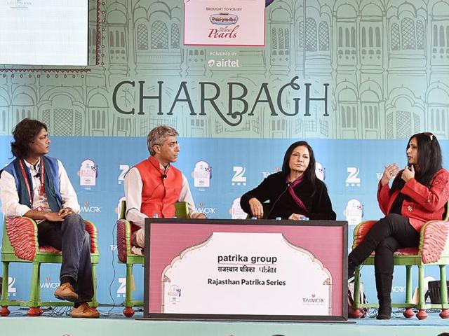 Journalists Avirook Sen (left), Rohit Gandhi (second from left), Madhu Trehan (second from right) and Shoma Chaudhury during the session Trial by Media at the Jaipur Literature Festival in Jaipur on Monday. (Sanjeev Verma/HT Photo) Journalists Avirook Sen (left), Rohit Gandhi (second from left), Madhu Trehan (second from right) and Shoma Chaudhury during the session Trial by Media at the Jaipur Literature Festival in Jaipur on Monday. (Sanjeev Verma/HT Photo)