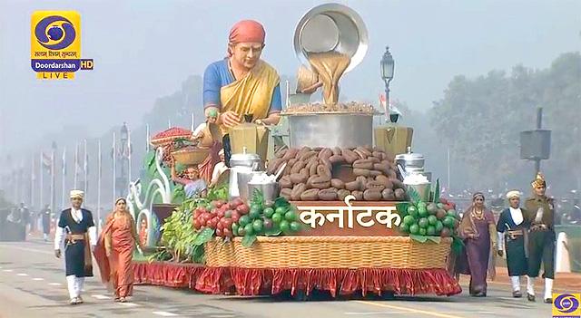 The theme of the Karnataka tableau was ‘Kodagu: The Coffee Land’ The theme of the Karnataka tableau was ‘Kodagu: The Coffee Land’
