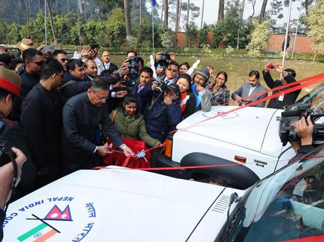 Indian ambassador Ranjit Rae gifts ambulances and buses to organisations in Nepal on the occasion of India’s 67th Republic Day.(Indian Embassy) Indian ambassador Ranjit Rae gifts ambulances and buses to organisations in Nepal on the occasion of India’s 67th Republic Day.(Indian Embassy)