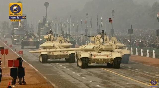 The T-90 Bhishma Tank at Rajpath during the Republic Day parade on Tuesday. The T-90 Bhishma Tank at Rajpath during the Republic Day parade on Tuesday.