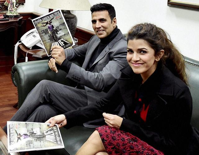 Akshay Kumar and Nimrat Kaur at Air India headquarters in New Delhi to promote their Airlift. (PTI) Akshay Kumar and Nimrat Kaur at Air India headquarters in New Delhi to promote their Airlift. (PTI)