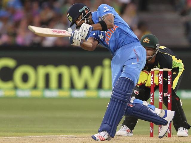 India's Virat Kohli plays a shot during their T20 International cricket match against Australia in Adelaide on January 26, 2016. (AP Photo) India's Virat Kohli plays a shot during their T20 International cricket match against Australia in Adelaide on January 26, 2016. (AP Photo)