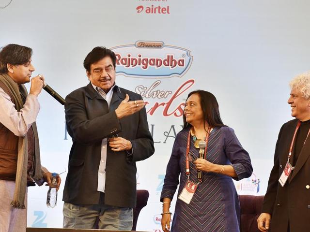 Congress leader Shashi Tharoor (L), BJP leader Sharughan Sinha (2L),Bharathi S.Pradhan(2R), and Suhel Seth (R) during the session "Khaamosh…Shotgun Sinha Speaks” at Jaipur literature festival 2016, in Jaipur on Monday, January 25. (Photo by Sanjeev Verma/Hindiustan Times) Congress leader Shashi Tharoor (L), BJP leader Sharughan Sinha (2L),Bharathi S.Pradhan(2R), and Suhel Seth (R) during the session "Khaamosh…Shotgun Sinha Speaks” at Jaipur literature festival 2016, in Jaipur on Monday, January 25. (Photo by Sanjeev Verma/Hindiustan Times)