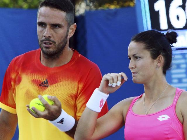 A file photo of photo of David Marrero with his partner Lara Arruabarrena at the Australian Open. (AFP Photo) A file photo of photo of David Marrero with his partner Lara Arruabarrena at the Australian Open. (AFP Photo)
