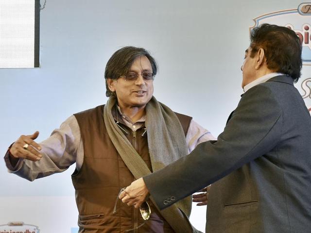 Congress leader Shashi Tharoor (L) and BJP leader Sharughan Sinha during the session "Khaamosh…Shotgun Sinha Speaks” at Jaipur literature festival 2016, in Jaipur, India on Monday, January 25. (Photo by Sanjeev Verma/Hindiustan Times) Congress leader Shashi Tharoor (L) and BJP leader Sharughan Sinha during the session "Khaamosh…Shotgun Sinha Speaks” at Jaipur literature festival 2016, in Jaipur, India on Monday, January 25. (Photo by Sanjeev Verma/Hindiustan Times)