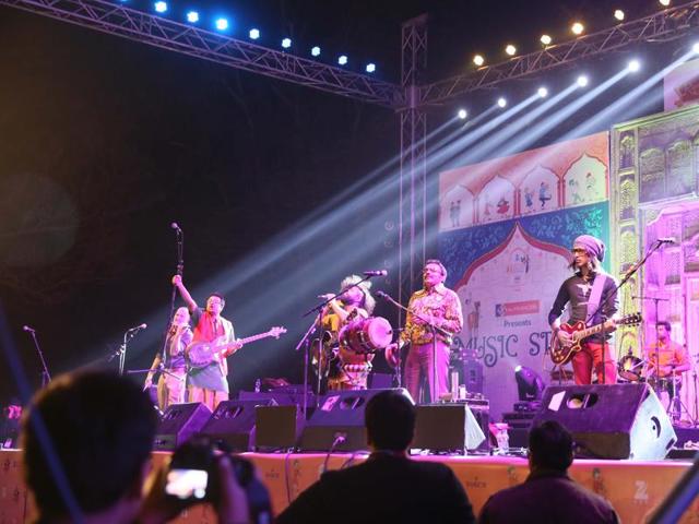 A band performs during a musical evening concert on the fourth night of Jaipur Literary Festival, at Clarks Amer Hotel, in Jaipur (Rajasthan). (Photo by Himanshu Vyas/Hindustan Times) A band performs during a musical evening concert on the fourth night of Jaipur Literary Festival, at Clarks Amer Hotel, in Jaipur (Rajasthan). (Photo by Himanshu Vyas/Hindustan Times)