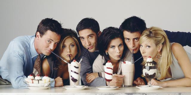 Matthew Perry as Chandler Bing, Jennifer Aniston as Rachel Green, David Schwimmer as Ross Geller, Courteney Cox as Monica Geller, Matt LeBlanc as Joey Tribbiani, Lisa Kudrow as Phoebe Buffay. (NBCU Photo Bank) Matthew Perry as Chandler Bing, Jennifer Aniston as Rachel Green, David Schwimmer as Ross Geller, Courteney Cox as Monica Geller, Matt LeBlanc as Joey Tribbiani, Lisa Kudrow as Phoebe Buffay. (NBCU Photo Bank)