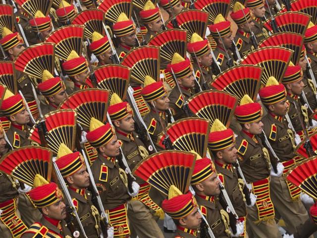 Security forces march during the Republic Day parade in New Delhi.  (AP Photo) 